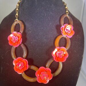 Kate Spade Rosy Posies floral pink chain link statement necklace